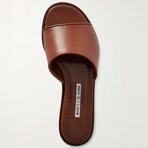 Manolo Blahnik Size 42 Tan Brown Leather Slide Sandals
